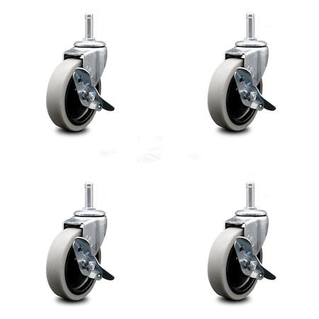 Service Caster 4 Inch Thermoplastic Wheel 1-3/8 Inch Grip Ring Stem Caster with Brakes, 4PK SCC-GR05S410-TPRS-SLB-716138-4